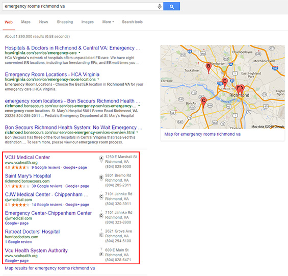 your website in pack listings of search results